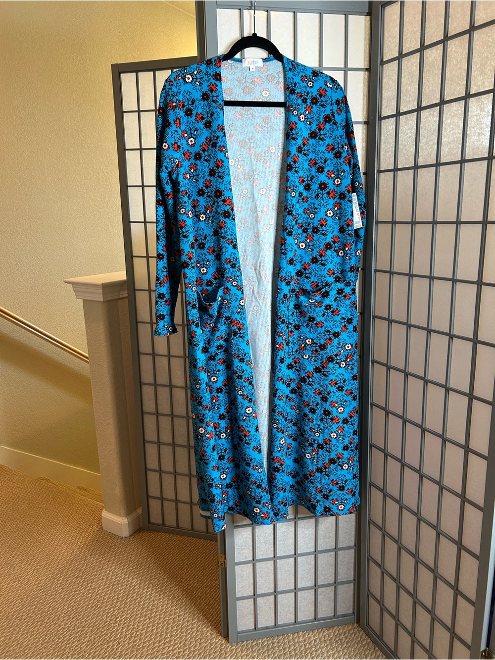 NWT LuLaRoe Sarah Blue Floral Long Cardigan